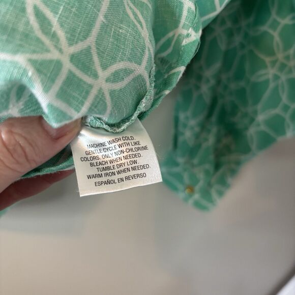 Charter Club 100% Linen Button Up Top Mint Green Roll Tab Sleeve Blouse Sz XXL - Picture 5 of 8